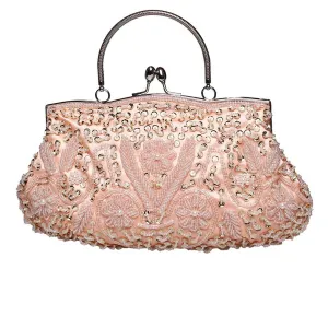 Beaded Sequin Design Metal Frame Kissing Lock Evening Clutch Handbag|JaosWish