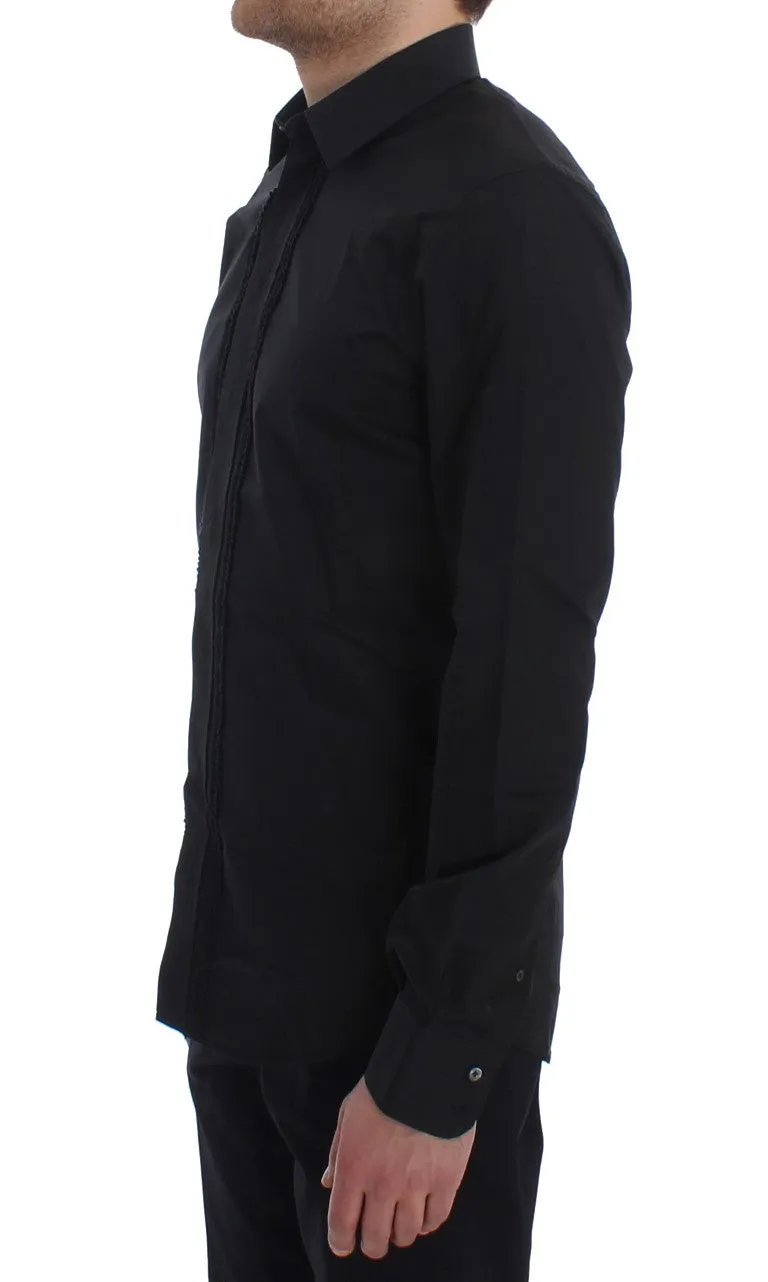 Black Cotton Silk Slim Fit GOLD Shirt
