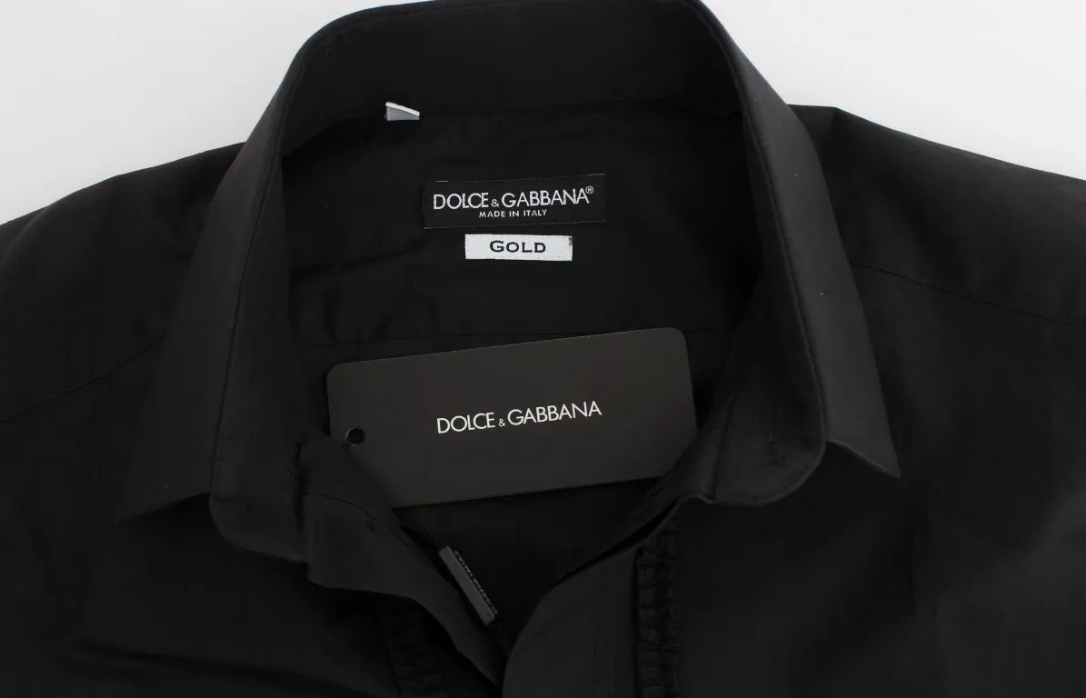 Black Cotton Silk Slim Fit GOLD Shirt