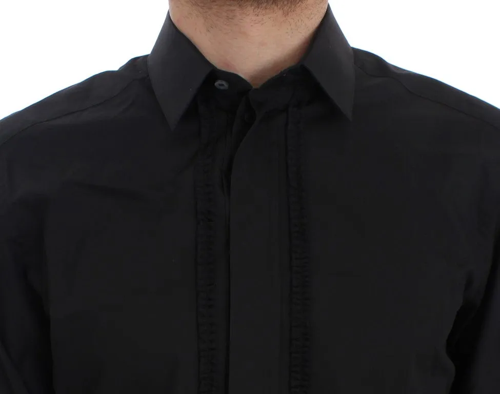 Black Cotton Silk Slim Fit GOLD Shirt