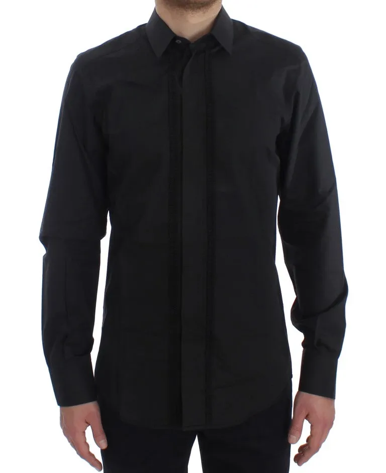 Black Cotton Silk Slim Fit GOLD Shirt
