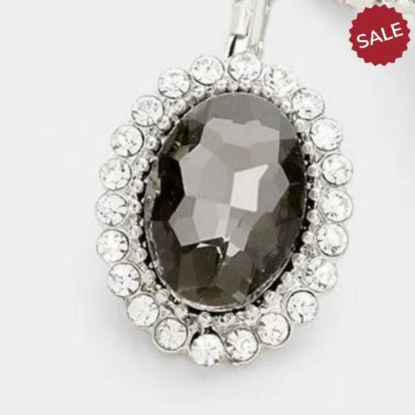 Black Crystal Oval Pave Lever Back Evening Earrings