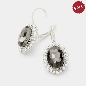 Black Crystal Oval Pave Lever Back Evening Earrings