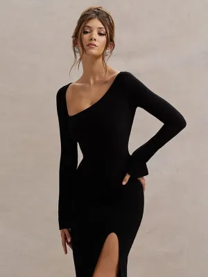 Black High Slitted Dress