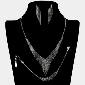 Black Rhinestone Fringe Prom Jewelry Set | Black Rhinestone Evening Jewelry |  655660