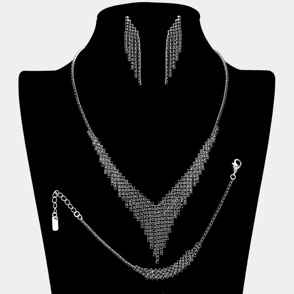Black Rhinestone Fringe Prom Jewelry Set | Black Rhinestone Evening Jewelry |  655660