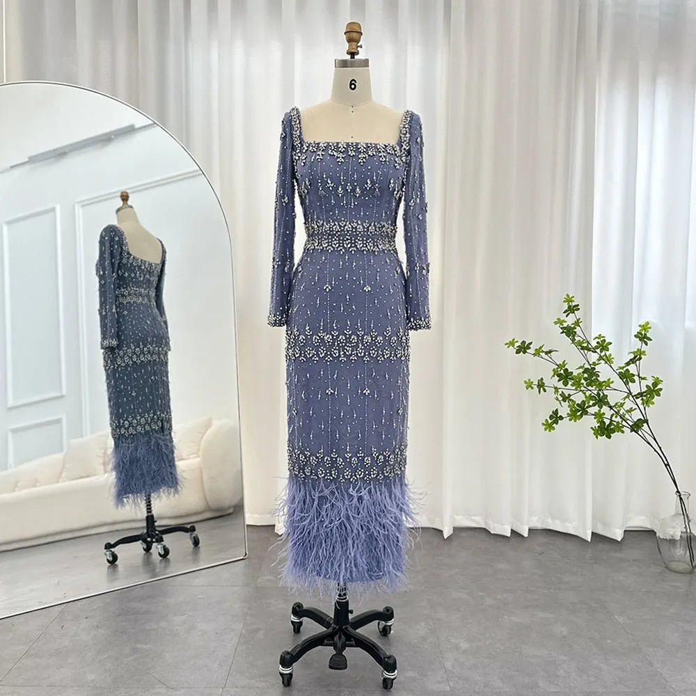 Bling Gray Mermaid Arabic Evening Dress with Cape