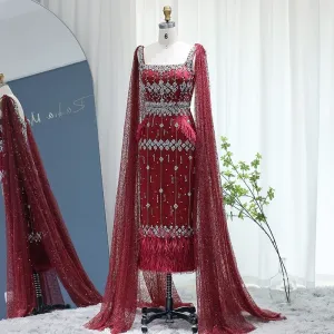 Bling Gray Mermaid Arabic Evening Dress with Cape