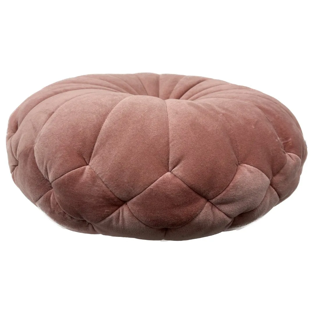Blush Pink Velvet Pillow with Tufted Sides