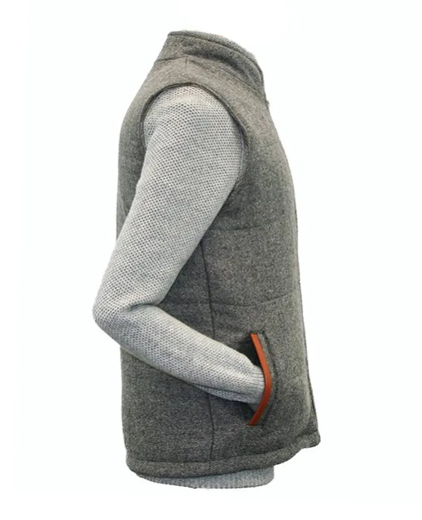 Body Warmer and Gilet Trimmed with Leather Grey Tweed