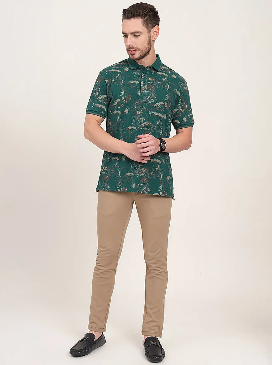 Bottol Green Printed Slim Fit Polo T-Shirt | JadeBlue