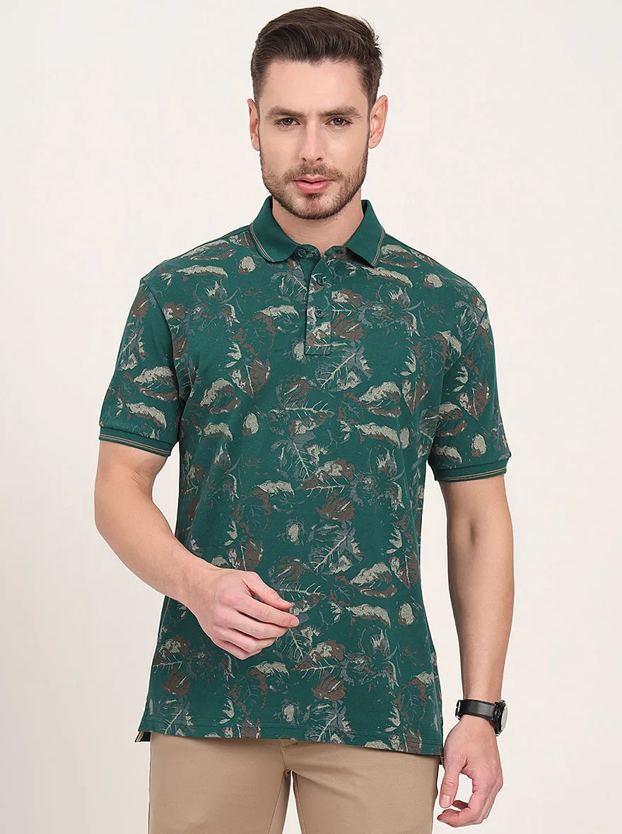 Bottol Green Printed Slim Fit Polo T-Shirt | JadeBlue