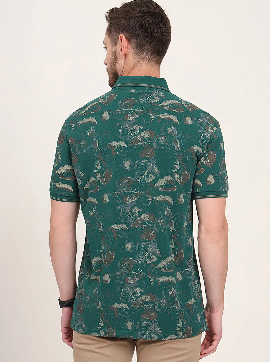 Bottol Green Printed Slim Fit Polo T-Shirt | JadeBlue