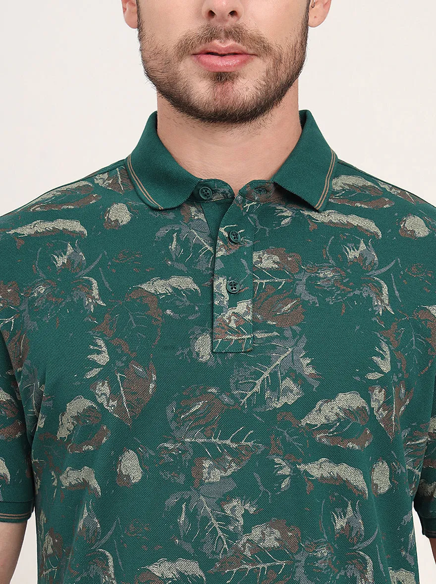 Bottol Green Printed Slim Fit Polo T-Shirt | JadeBlue