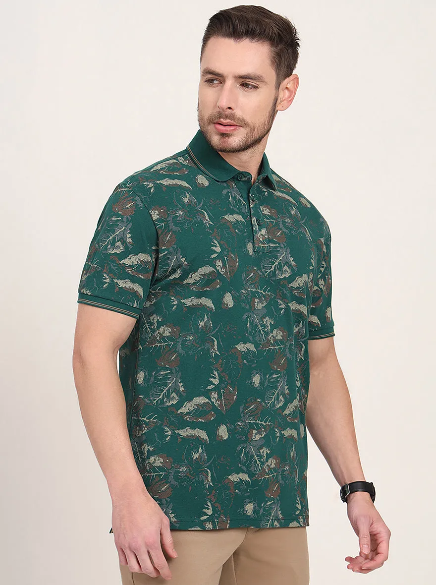 Bottol Green Printed Slim Fit Polo T-Shirt | JadeBlue