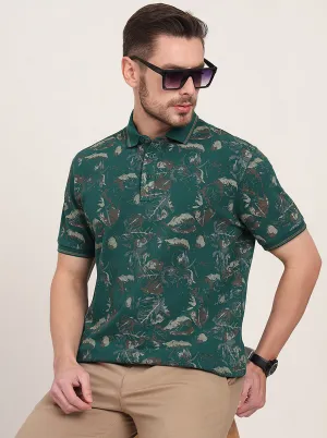 Bottol Green Printed Slim Fit Polo T-Shirt | JadeBlue