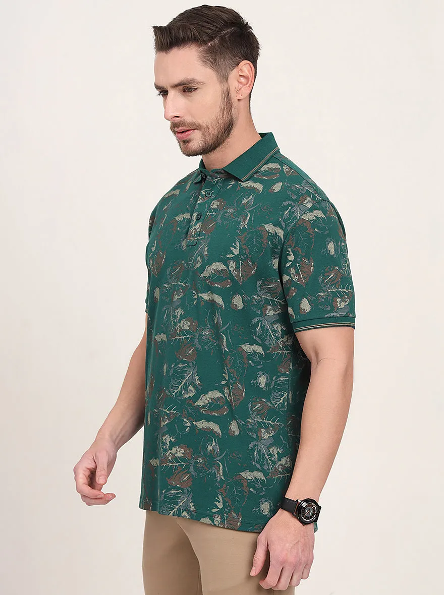 Bottol Green Printed Slim Fit Polo T-Shirt | JadeBlue