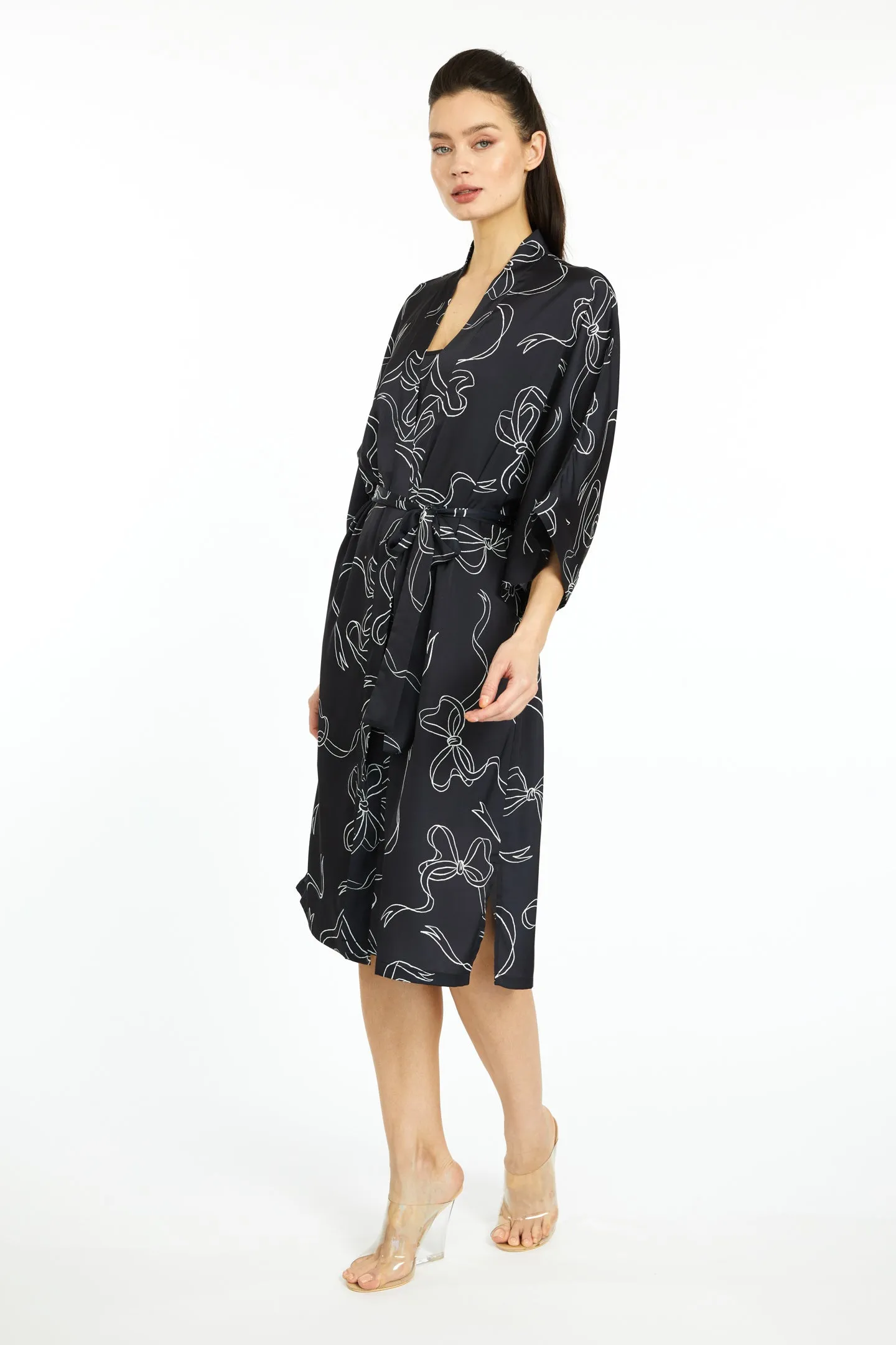 Bow Noir Silky Kimono