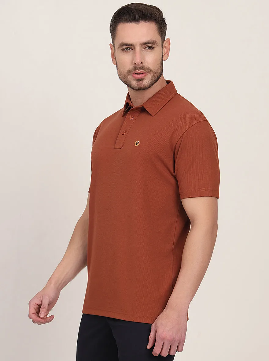 Brown Solid Slim Fit Polo T-Shirt | JadeBlue