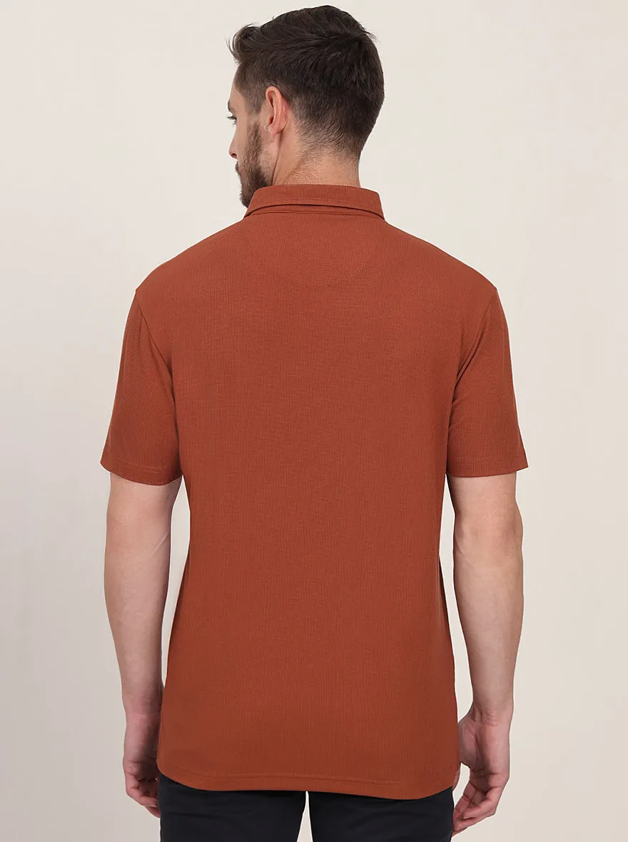 Brown Solid Slim Fit Polo T-Shirt | JadeBlue