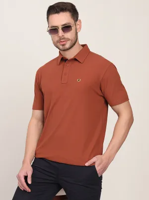 Brown Solid Slim Fit Polo T-Shirt | JadeBlue