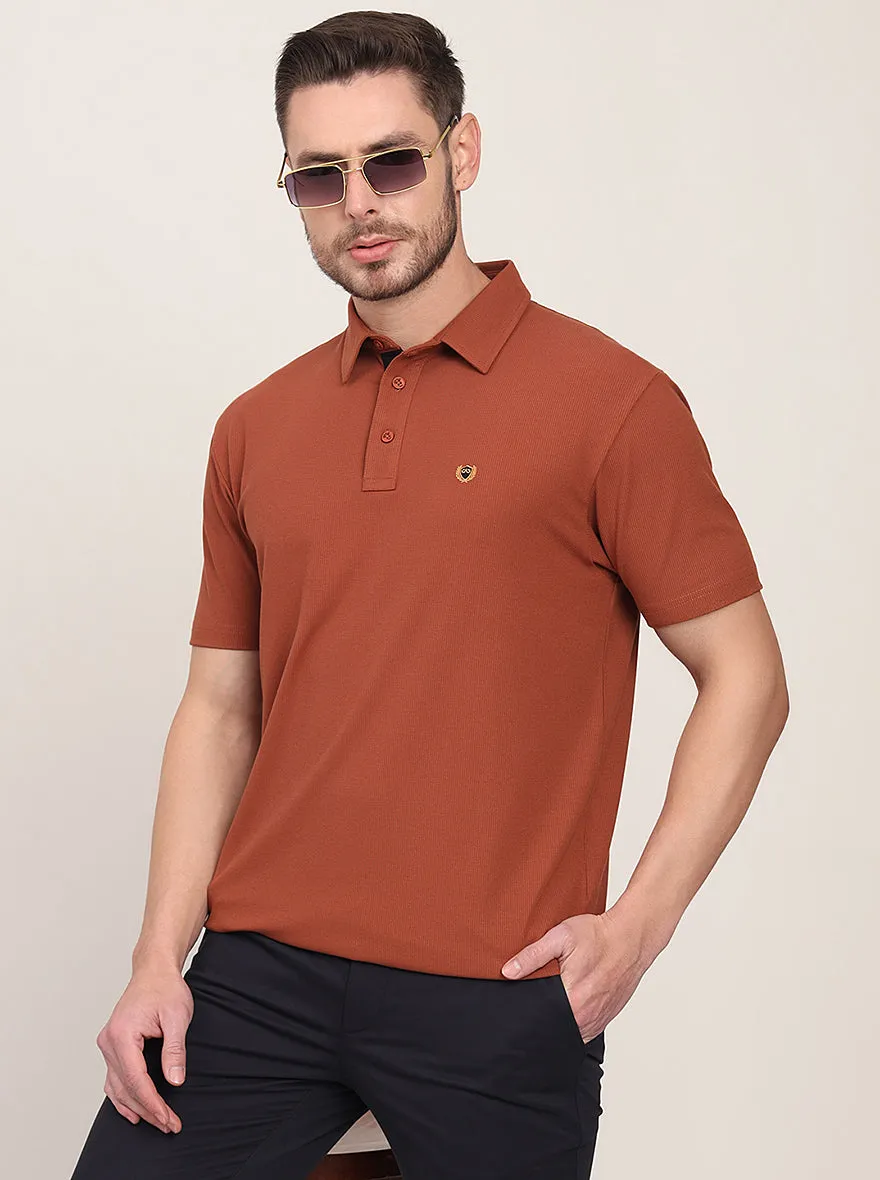 Brown Solid Slim Fit Polo T-Shirt | JadeBlue