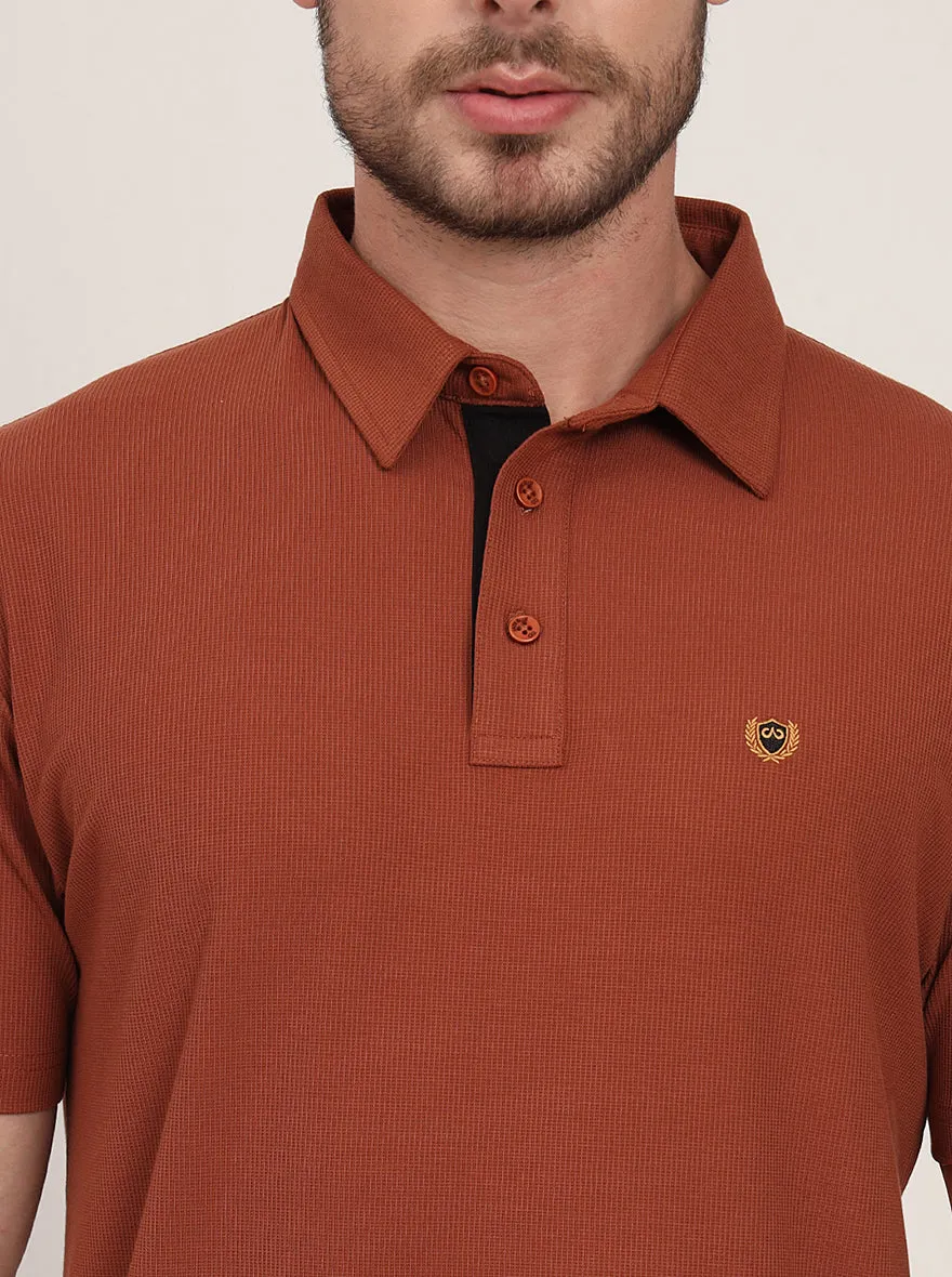 Brown Solid Slim Fit Polo T-Shirt | JadeBlue