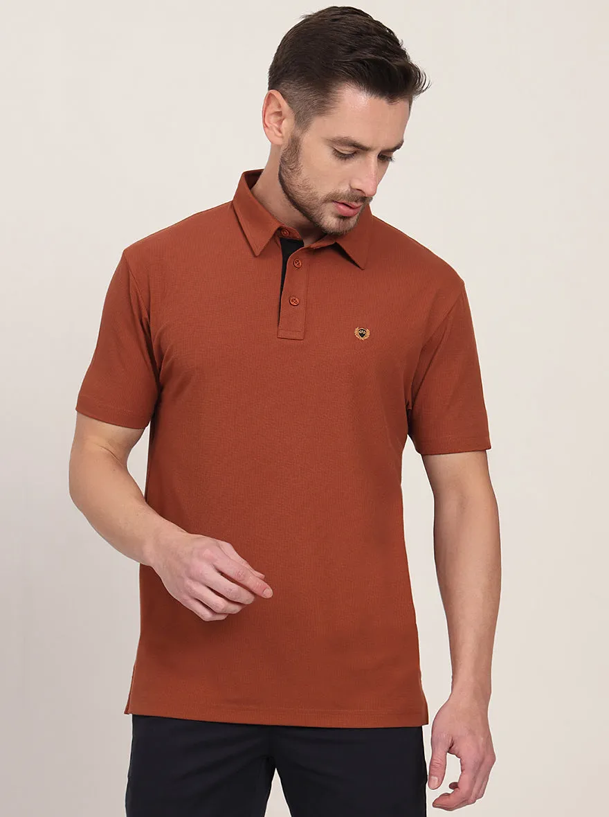 Brown Solid Slim Fit Polo T-Shirt | JadeBlue