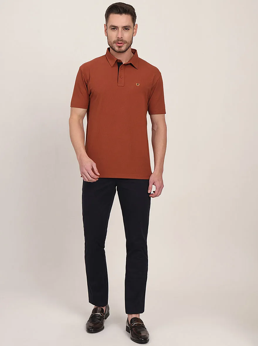 Brown Solid Slim Fit Polo T-Shirt | JadeBlue