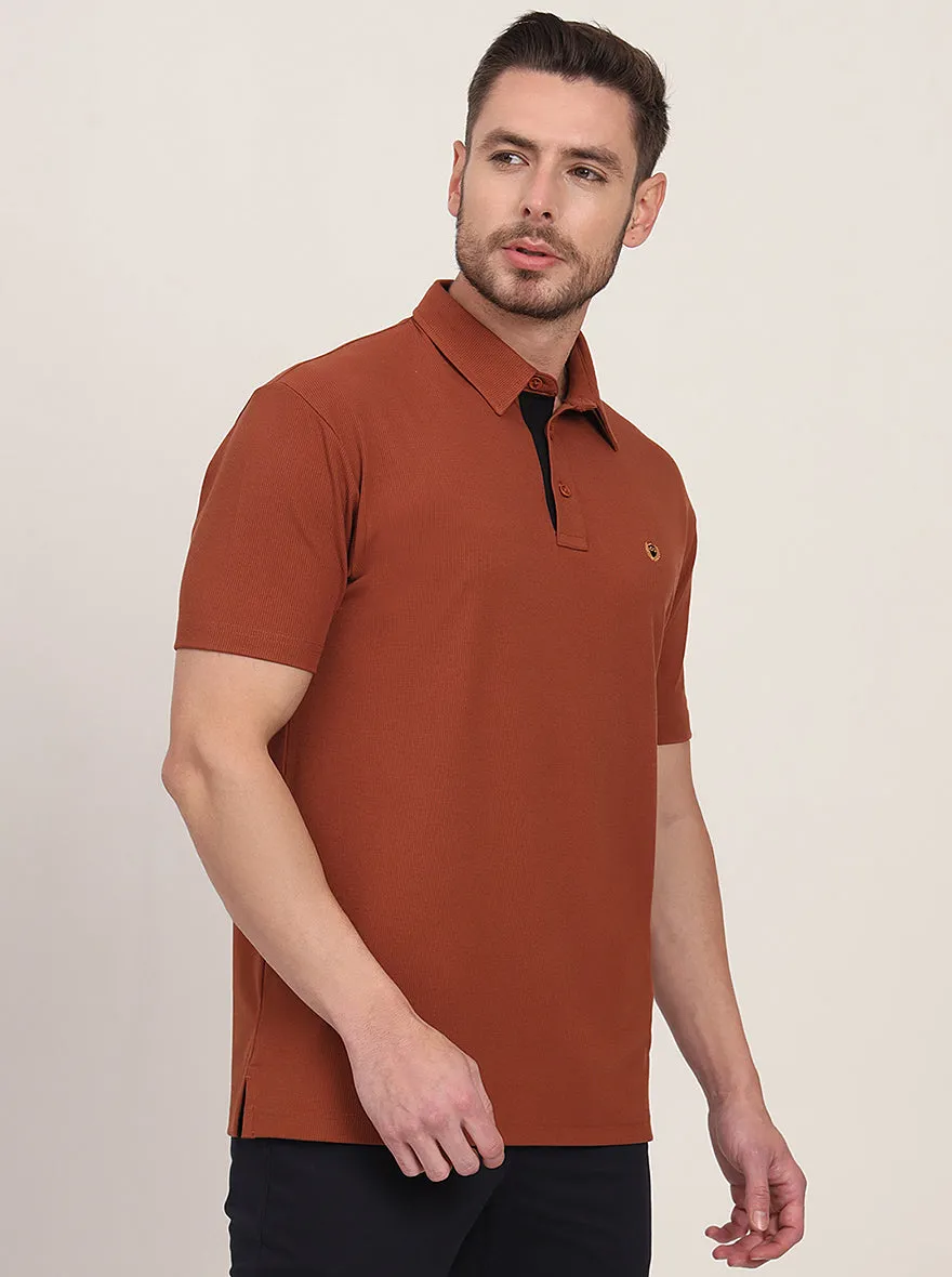 Brown Solid Slim Fit Polo T-Shirt | JadeBlue