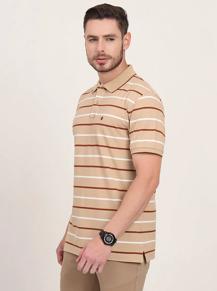Brown Striped Slim Fit Polo T-Shirt | JadeBlue