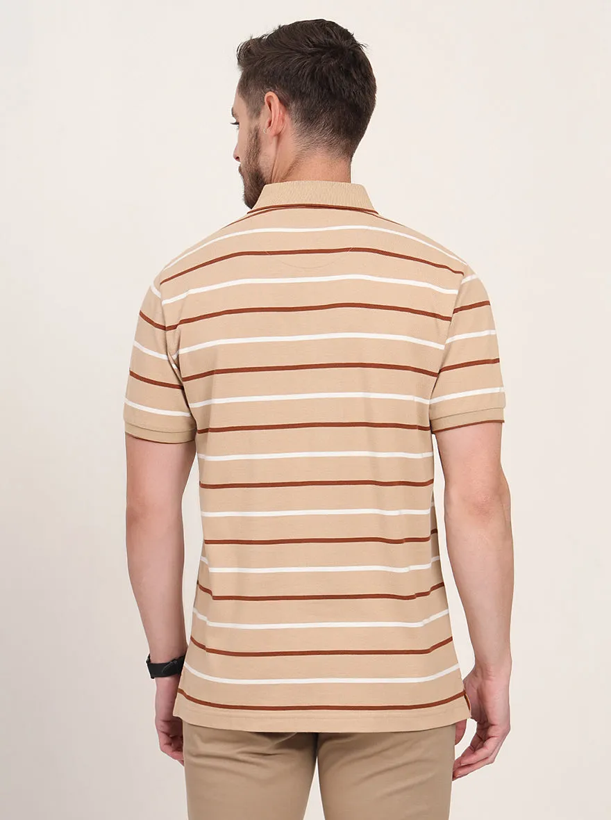 Brown Striped Slim Fit Polo T-Shirt | JadeBlue