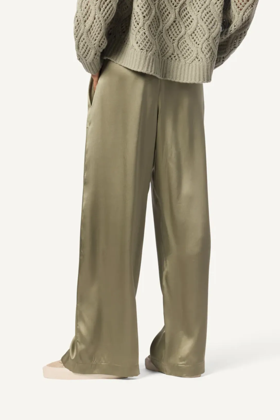 Brynn Wide Leg Silk Pant | Eucalyptus