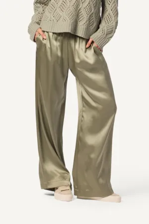 Brynn Wide Leg Silk Pant | Eucalyptus
