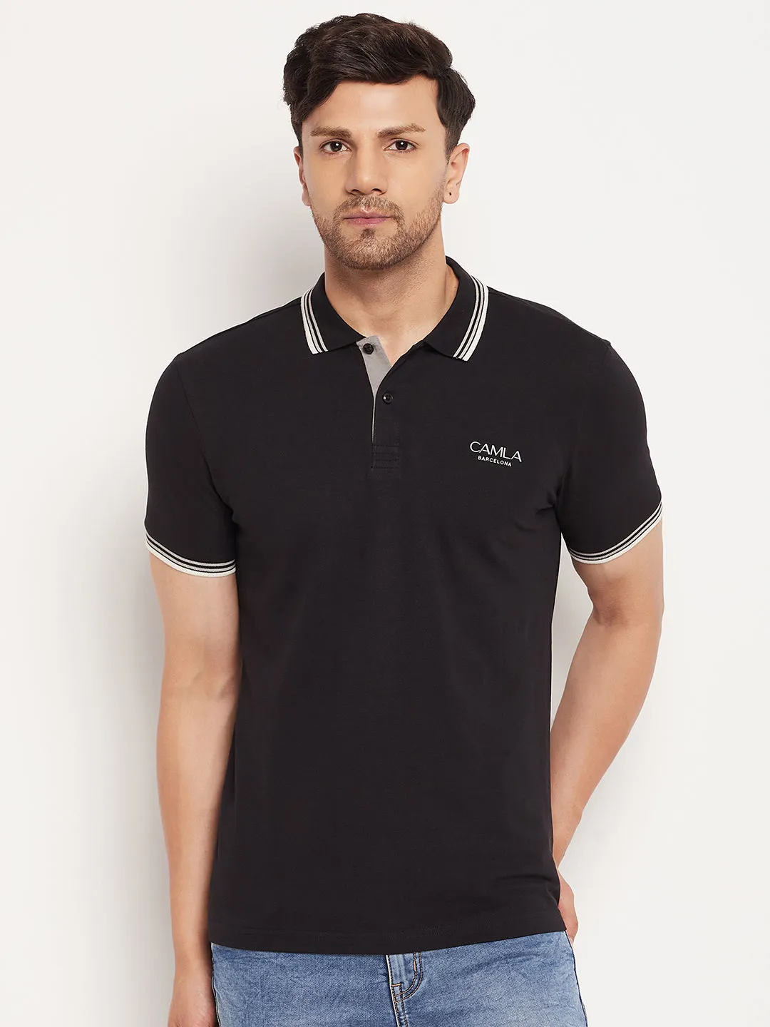 Camla Barcelona Men’S Black Polo Neck T-Shirt