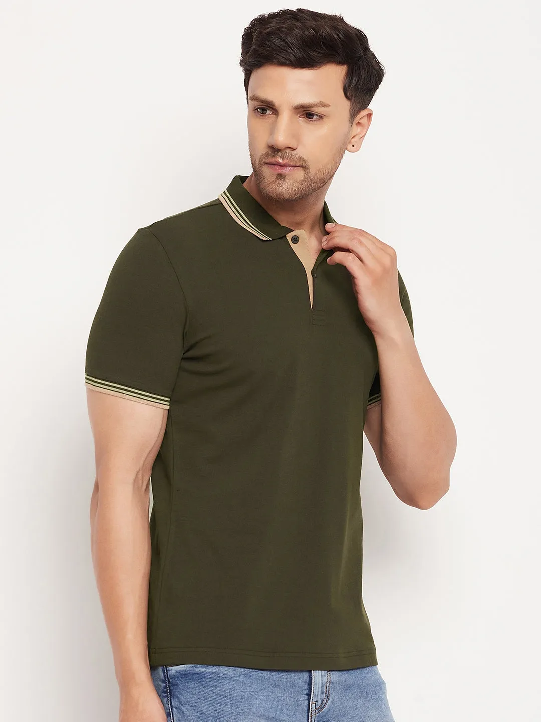 Camla Barcelona Men’S Olive Polo Neck T-Shirt