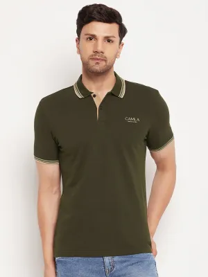 Camla Barcelona Men’S Olive Polo Neck T-Shirt