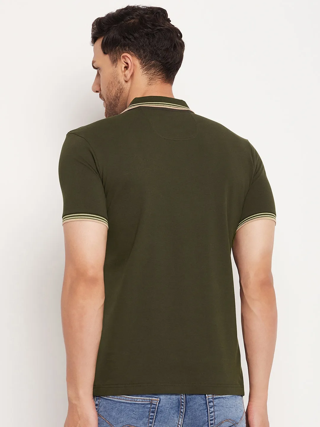 Camla Barcelona Men’S Olive Polo Neck T-Shirt