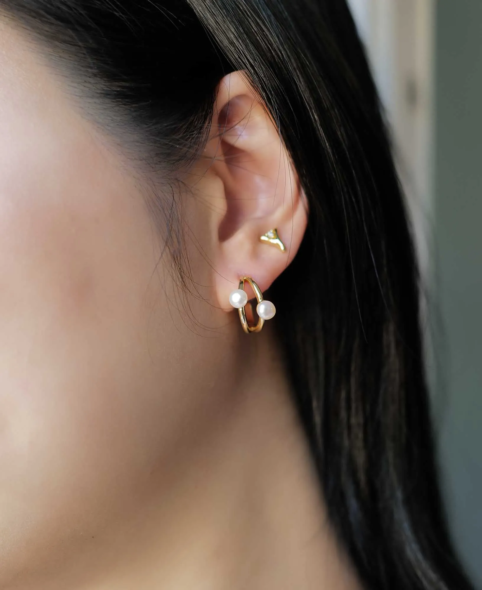 Capucine Dual Layer Embellished Pearl Hoop Earrings