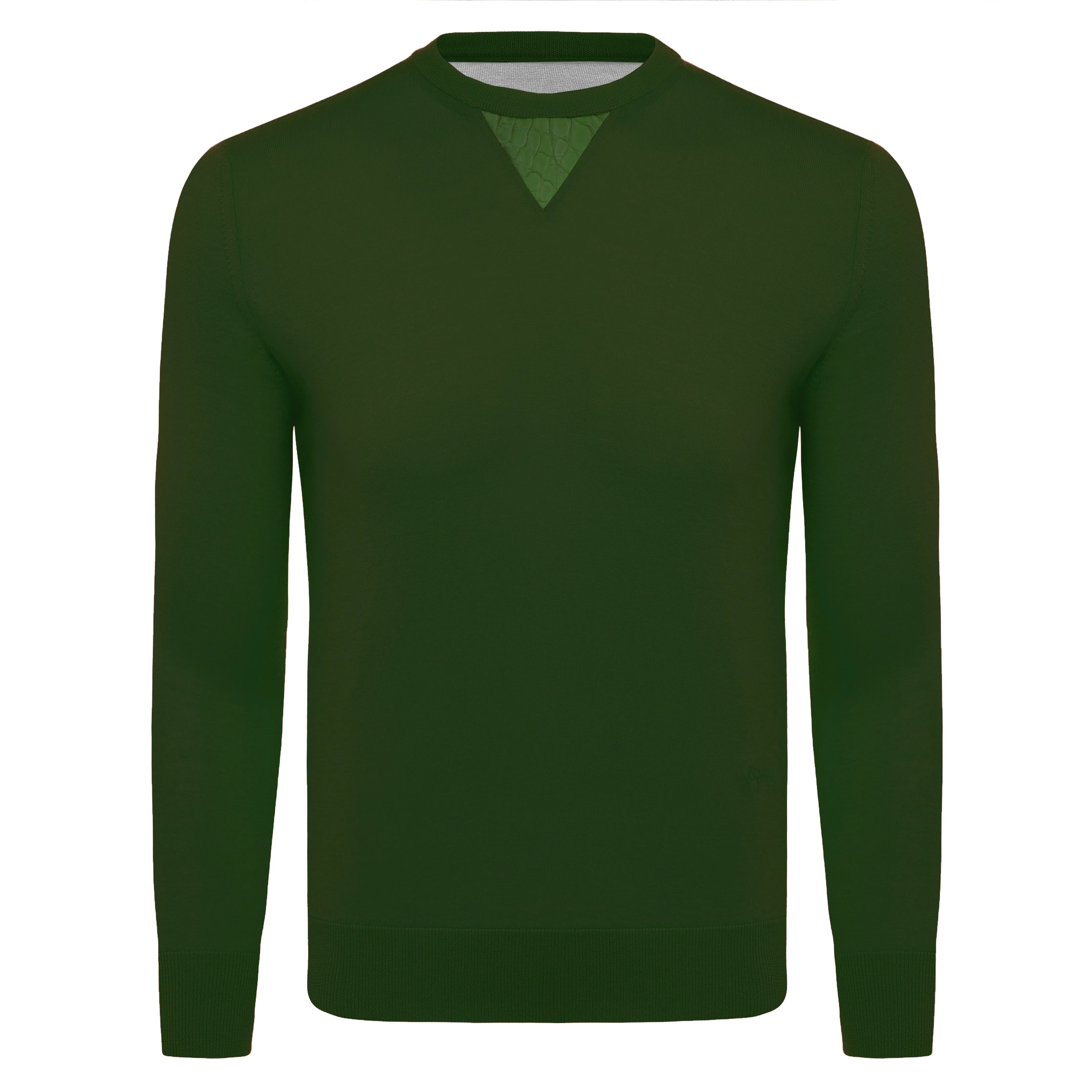 Cashmere and Silk Dark Olive Sweater with Alligator Detail