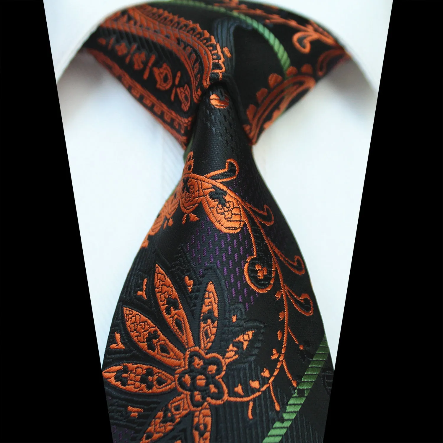 Celino Black Orange Paisley 100% Woven Silk Tie for Men Necktie Turkey Made