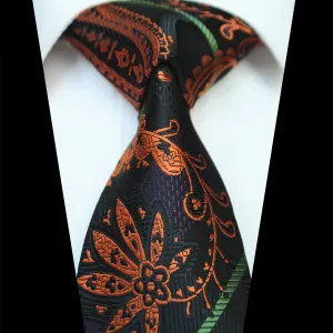 Celino Black Orange Paisley 100% Woven Silk Tie for Men Necktie Turkey Made