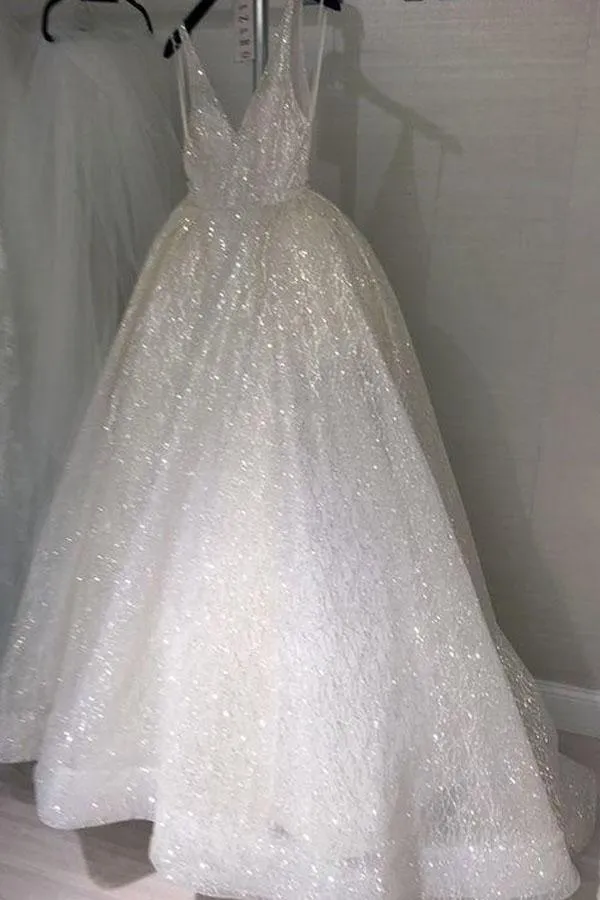 Charming Backless Sequined A Line Prom Dresses Wedding Dresses TP0830