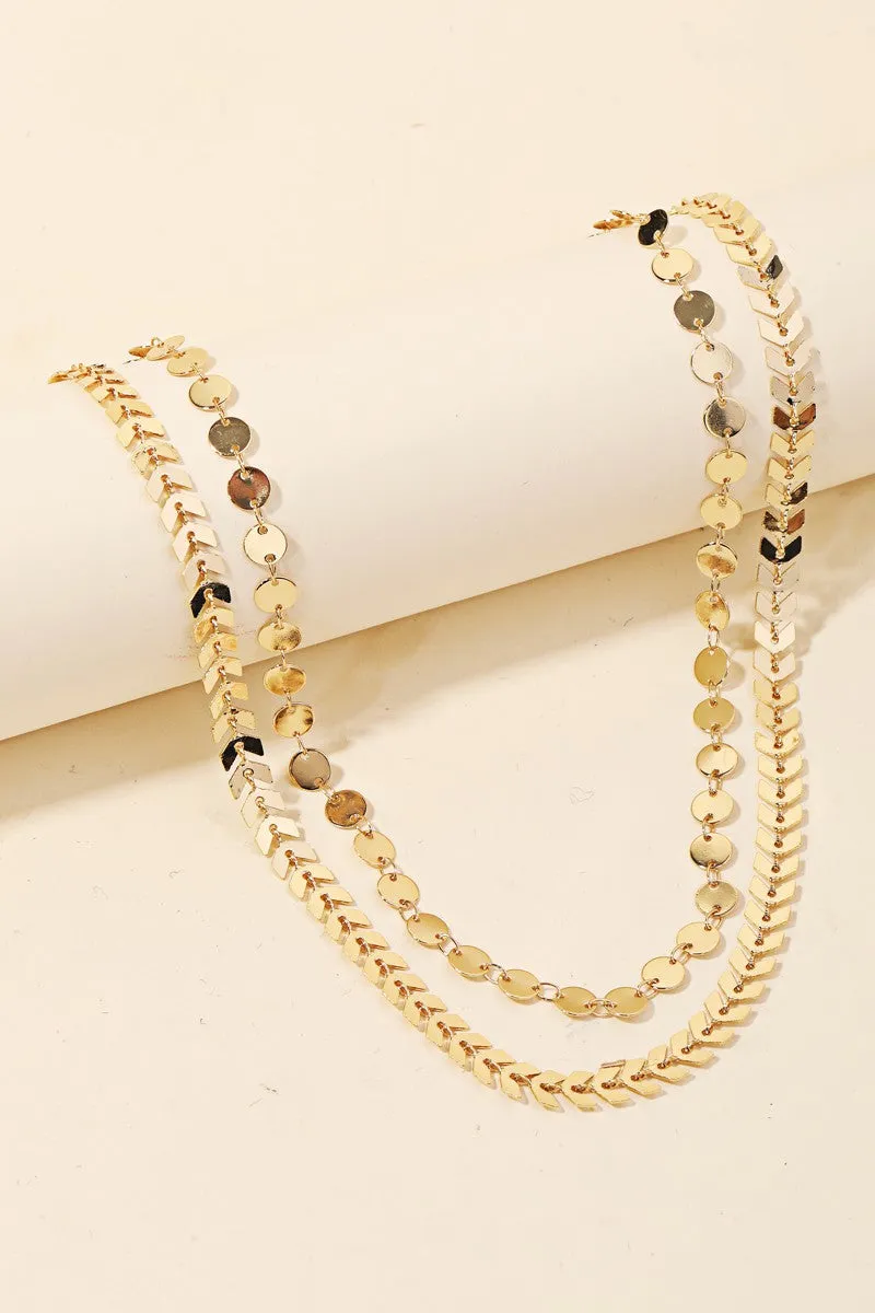 Chevron Coin Chain Layered Necklace