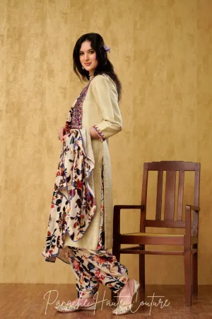 Chic and Elegant Light Beige Punjabi Suit Set