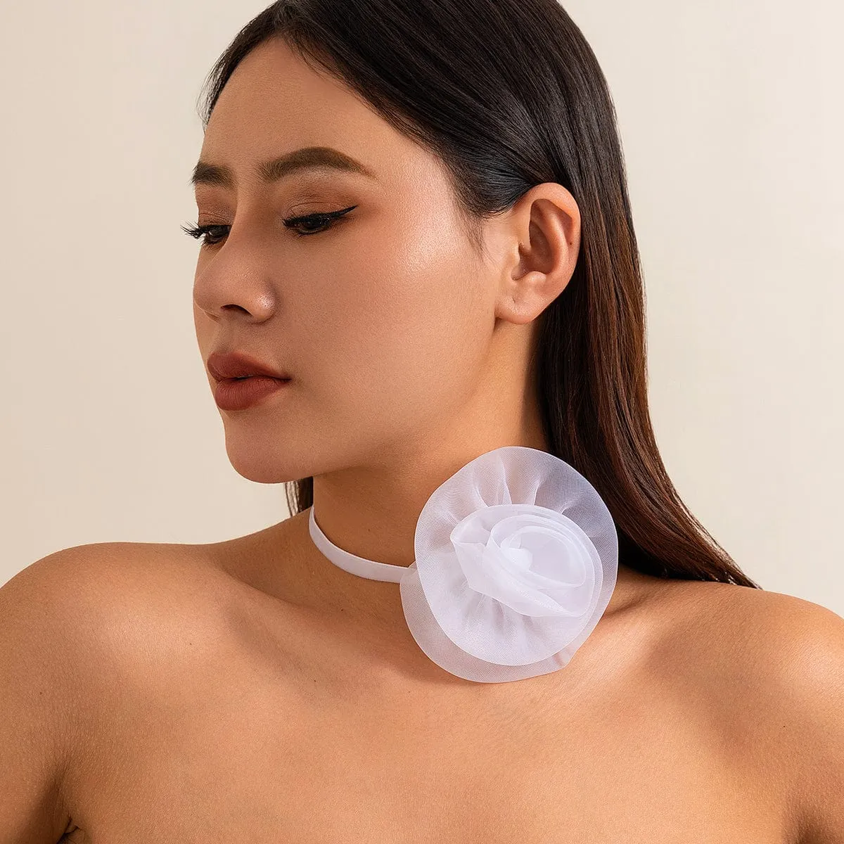 Chic White Lace Flower Velvet Collar Choker Necklace