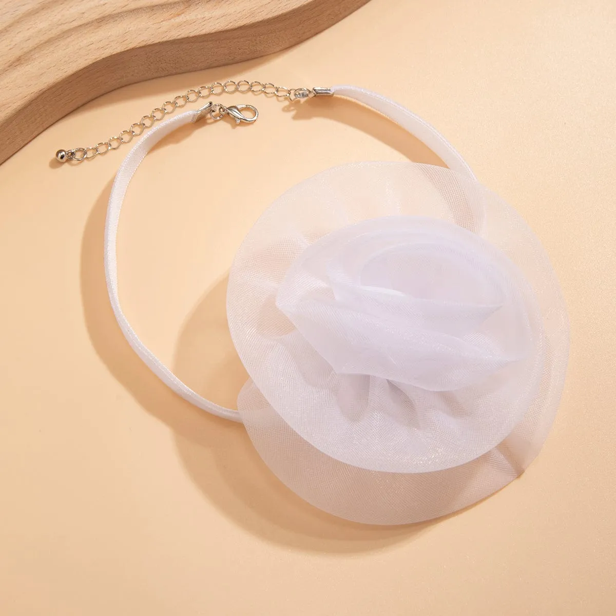 Chic White Lace Flower Velvet Collar Choker Necklace