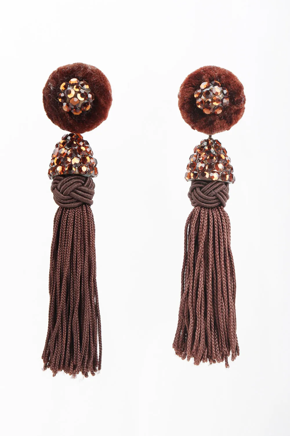 Chocolate Rhinestone Tassel Earrings