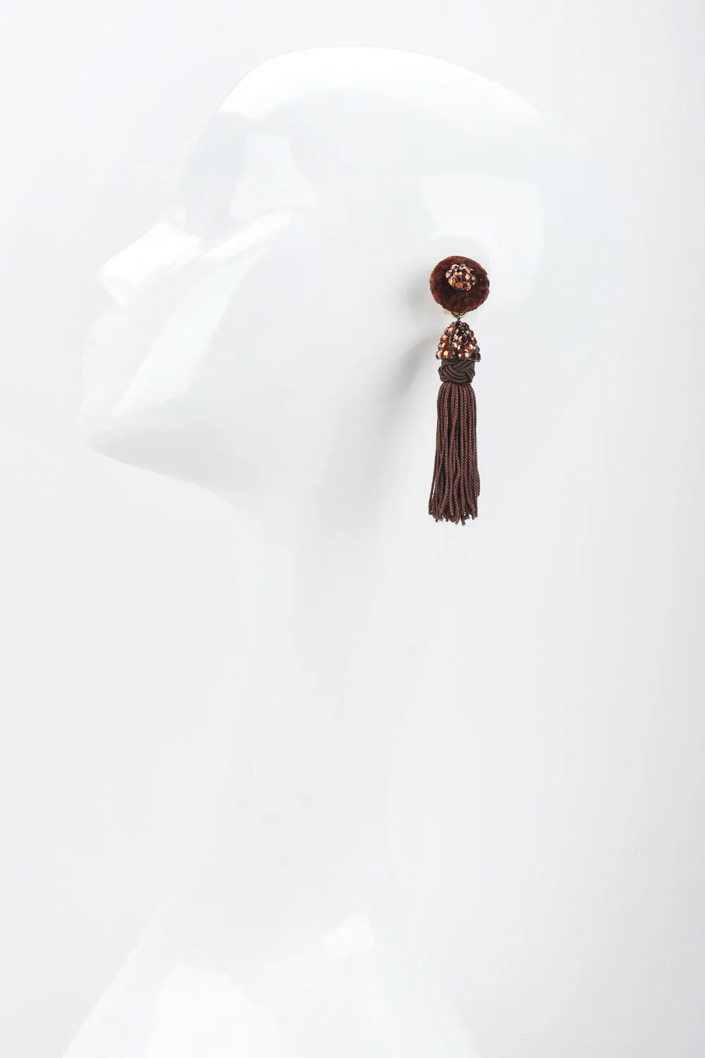 Chocolate Rhinestone Tassel Earrings