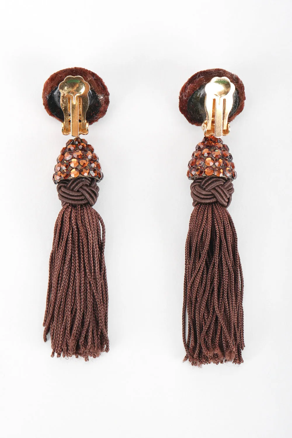 Chocolate Rhinestone Tassel Earrings